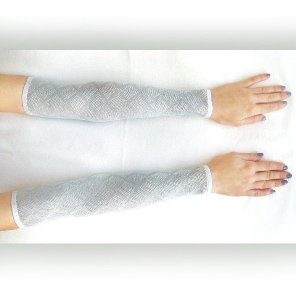 Sparkling light blue - light-gray sleeves armbands for sance. Size XS. Long